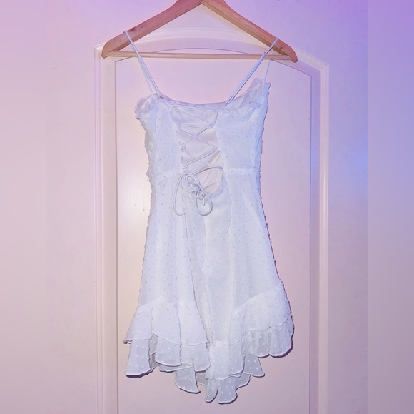 Lucy In The Sky White Dot Ruffled Mini Dress - Picture 6 of 8
